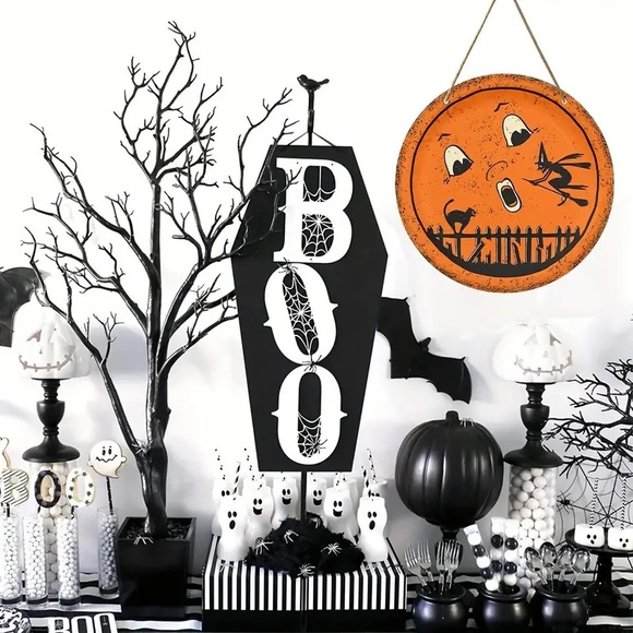 New Vintage Style Halloween Witch, Black Cat & Moon Sign - Picture 3 of 3
